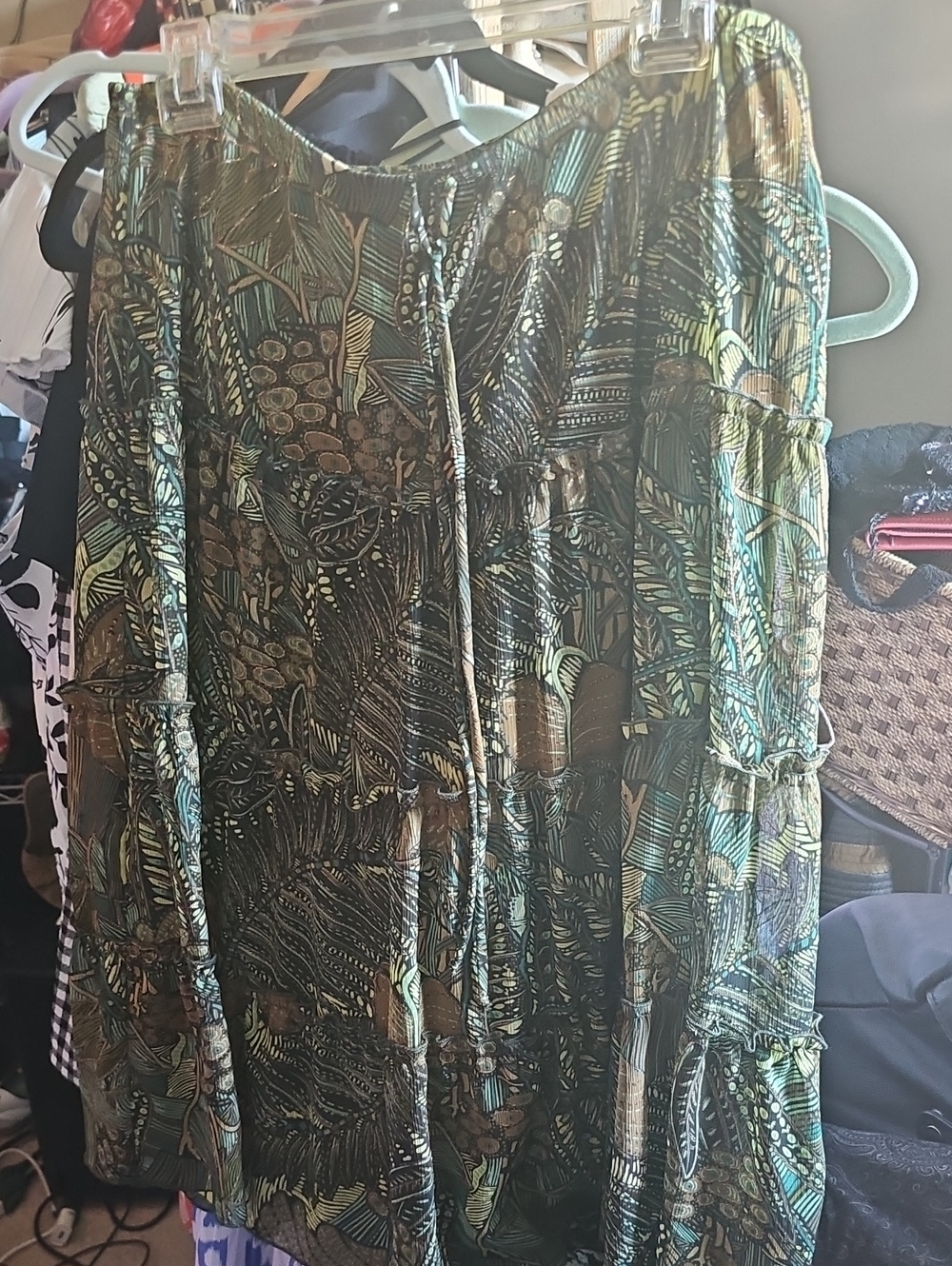 Hillard & Hanson  Multi Green Printed Maxi Skirt